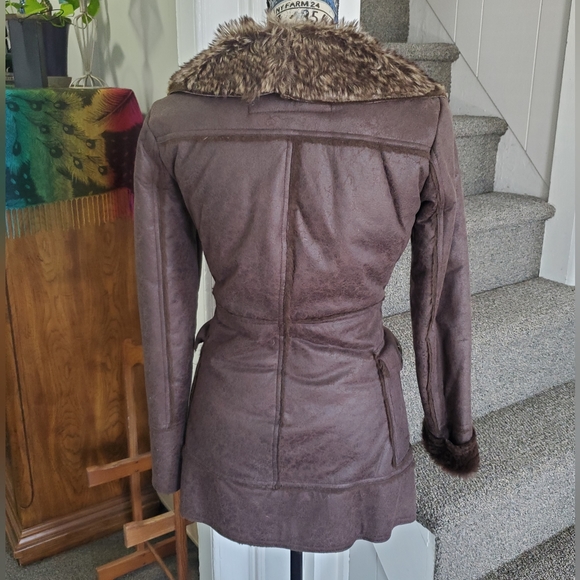 VINTAGE GADZOOKS~ RETRO BROWN FAUX FUR LINED JACKET! - Picture 5 of 16